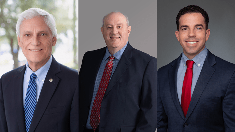 Headshots of Jacksonville City Council District 11 candidates (left to right) Ramon Day, Norman Brewer and Raul Arias.