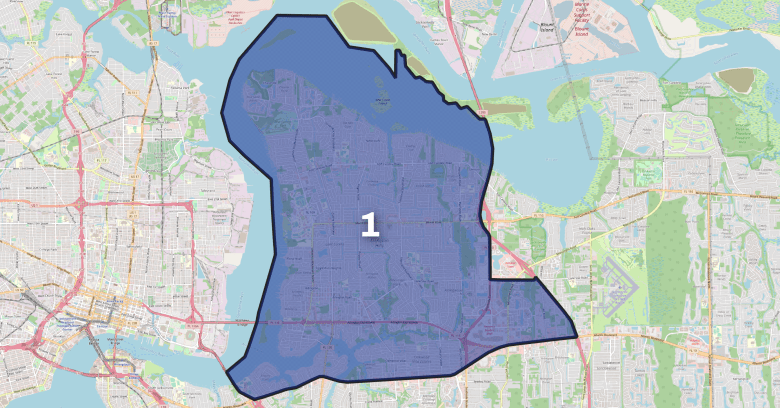 A map of Jacksonville City Council District 1, which was won by Republican Ken Amaro