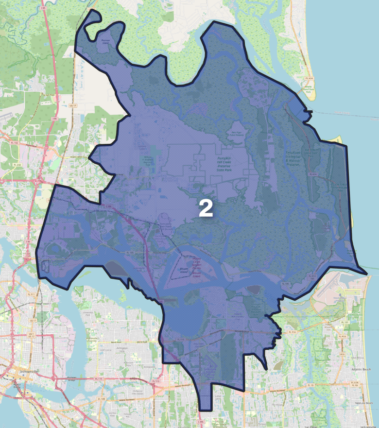 A map of Jacksonville City Council District 2.