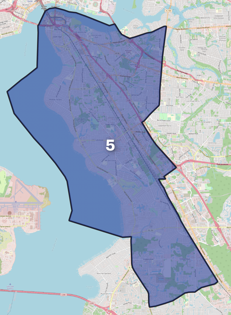 A map of Jacksonville City Council District 5.