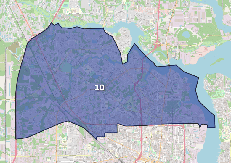 A map of Jacksonville City Council District 10. 