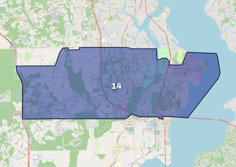 A map of Jacksonville City Council District 14.
