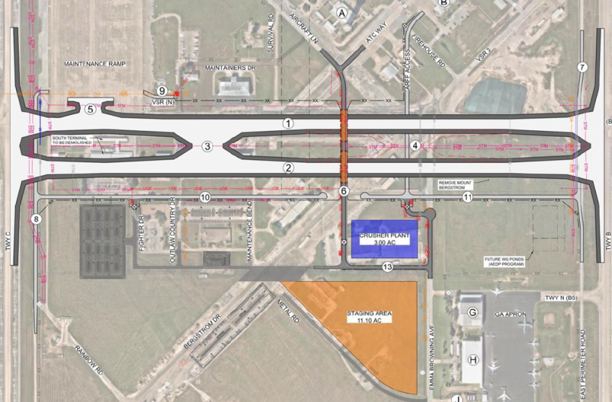 A map showing the new taxiways planned at ABIA. 